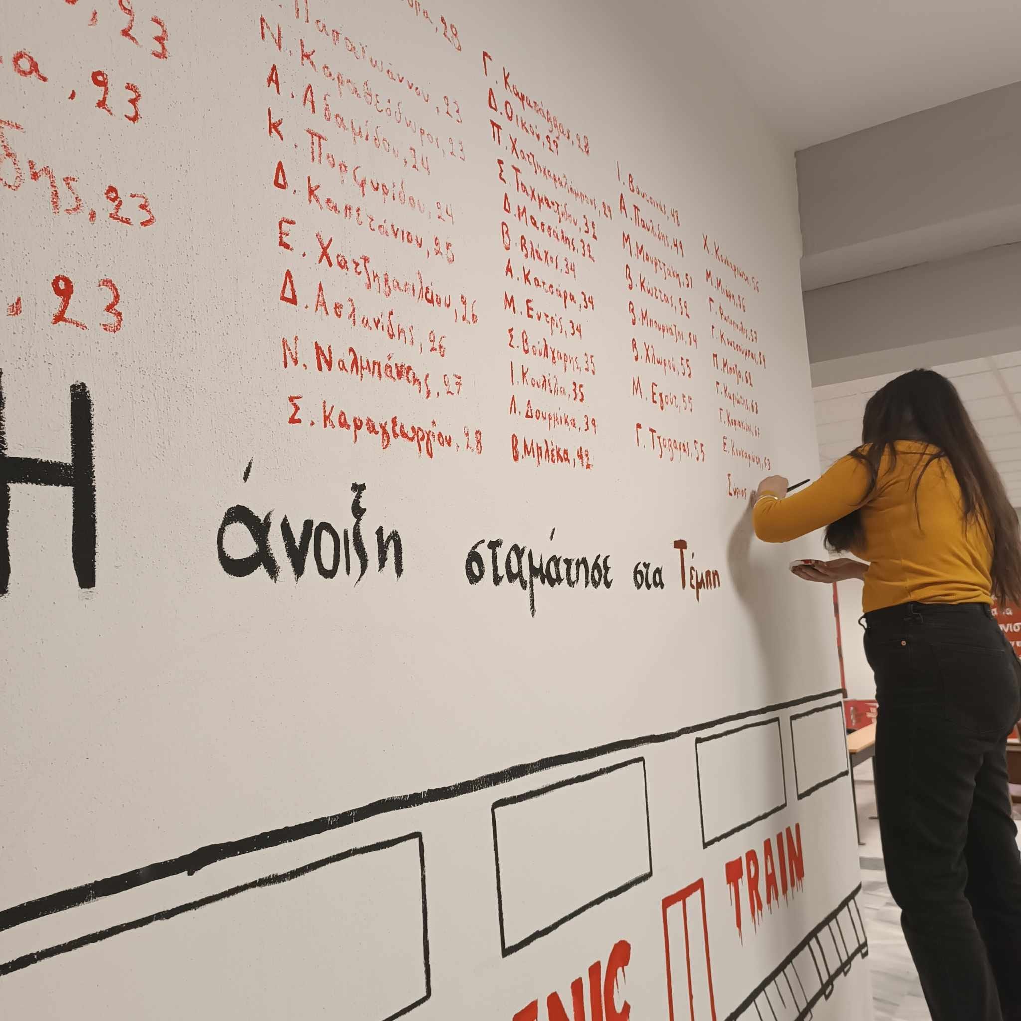 Έγραψαν στους τοίχους της Σχολής τα ονόματα των 57 νεκρών στα Τέμπη / ΕΙΚΟΝΕΣ