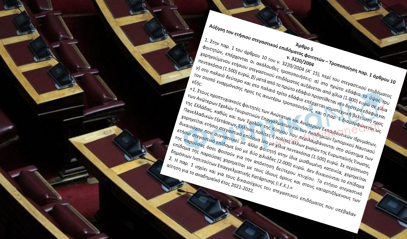 ΕΓΓΡΑΦΟ: Η τροπολογία για το Φοιτητικό Στεγαστικό Επίδομα